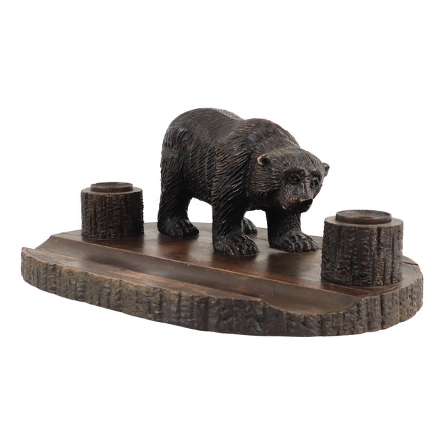 Large Antique Black Forest Bear Pen Holder and Inkwell, 1890s For Sale