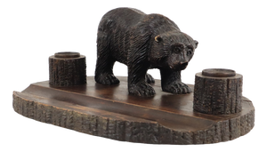 Large Antique Black Forest Bear Pen Holder and Inkwell, 1890s
