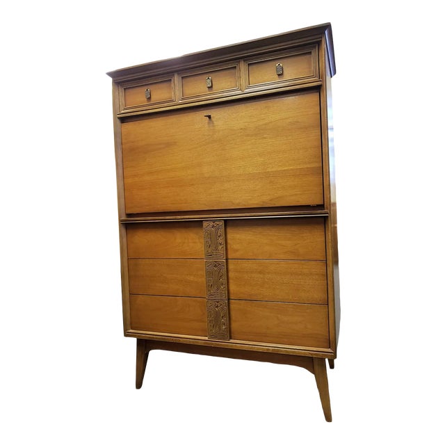 MidCentury Bassett Furniture "Mayan" Collection Drop Down Secretary