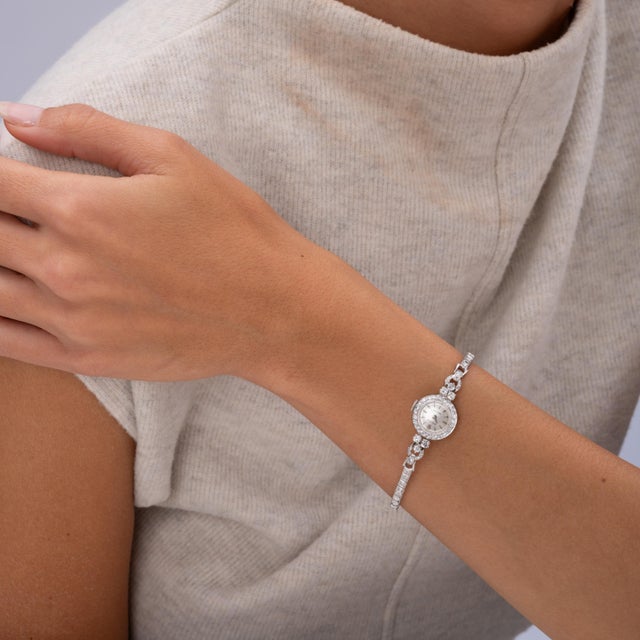 Vintage Rolex 1.50 Carats Diamond Precision Platinum Ladies Cocktail Watch For Sale In Los Angeles - Image 6 of 7