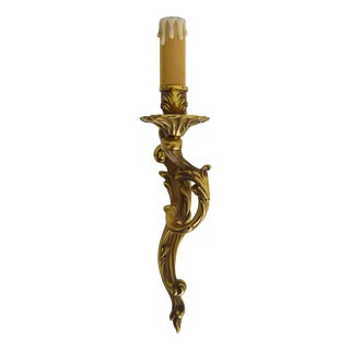 Vintage Brass Wall Sconce with Acanthus Leaf Motif, 1960s For Sale