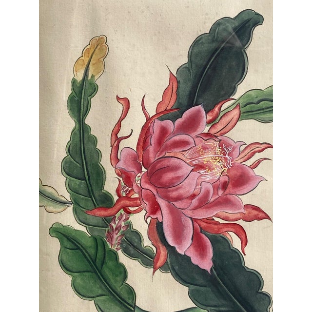 The flower, perhaps a slightly fantastical rendition of a peony, entrances the viewer. The imbalance of the work seems...