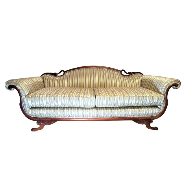 Victorian Antique American Classical Empire Revival Mahogany Swan-Neck Sofa With Paw Feet For Sale - Image 3 of 10