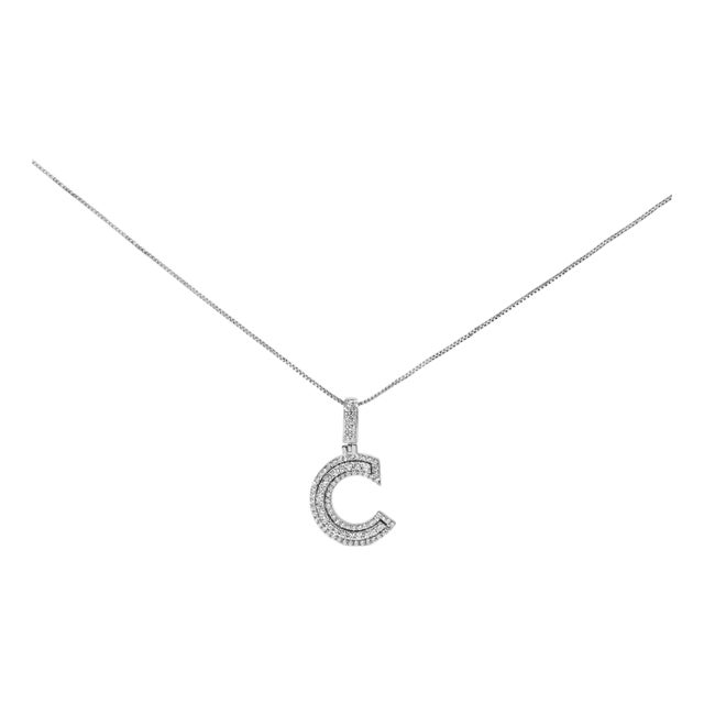 .925 Sterling Silver 4/5 Cttw Round Lab-Grown Diamond "C" Pendant Necklace - 18" (F-G Color, VS2-SI1 Clarity) For Sale