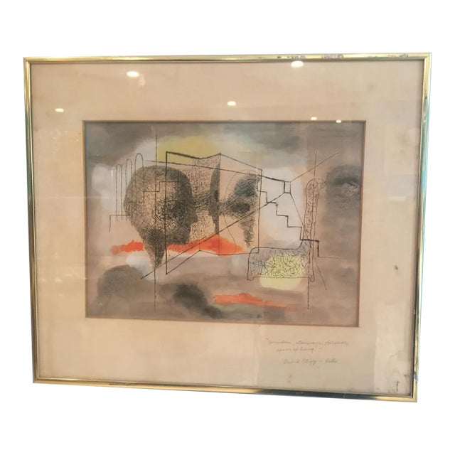 1950s Rathe Abstract Head Modernist Watercolor Painting For Sale