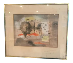1950s Rathe Abstract Head Modernist Watercolor Painting