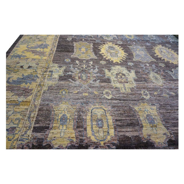 21st Century Turkish Oushak Wool 19x20 Charcoal, Yellow & Blue Oversized Handmade Area Rug #1144068 For Sale - Image 16 of 18