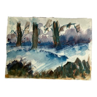 1980’s Original Double Sided Abstract Ink Drawing /Watercolor Pointing Trees/ Abstract Landscape For Sale