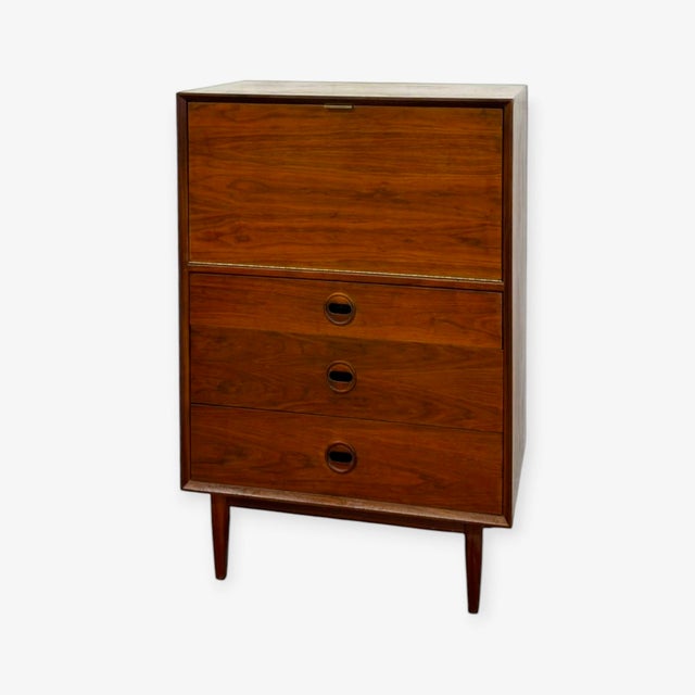 Brown Vintage Mid Century Modern Drop-Front Secretary Desk & Chest of Drawers. For Sale - Image 8 of 9