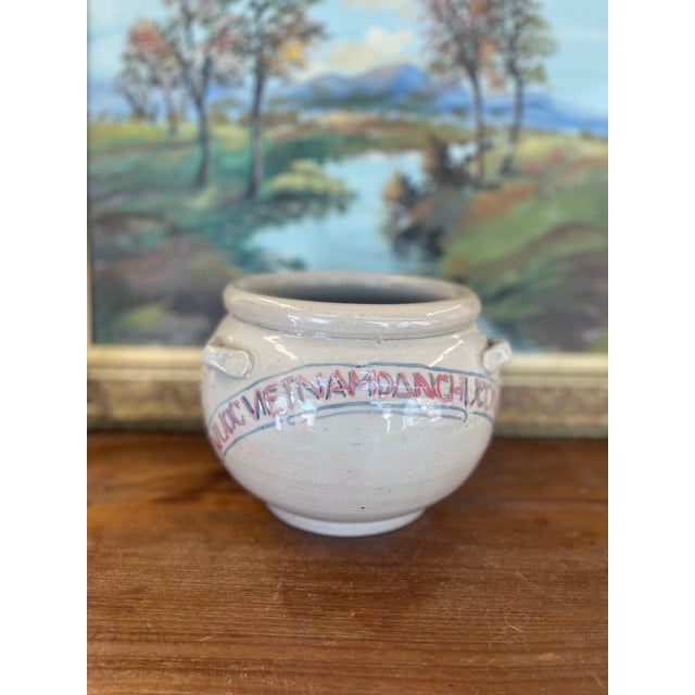 Hand-Painted Vietnamese Studio Pottery Jar Featuring One Hào Currency Motif, Signed. For Sale In Seattle - Image 6 of 10