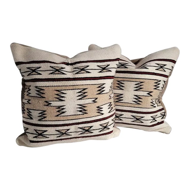 Navajo Indian Weaving Cream Ground Pillows-Pair For Sale