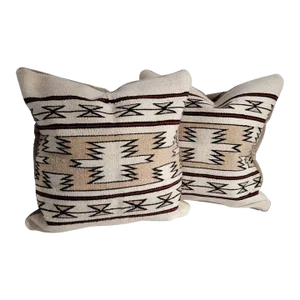 Navajo Indian Weaving Cream Ground Pillows-Pair