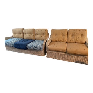 Vintage Coastal Henry Link Braided Rattan Couch and Loveseat For Sale