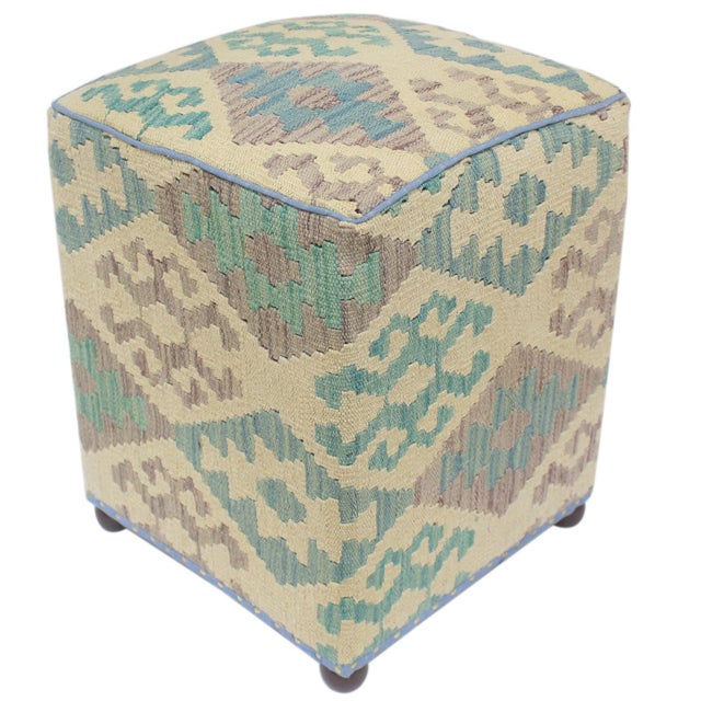 Wood Shabby Chic Kilim Handmade Ottoman For Sale - Image 7 of 10