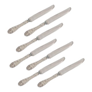 Kirk Stieff Rose Pattern Sterling Silver Dinner Knives, S/7 For Sale