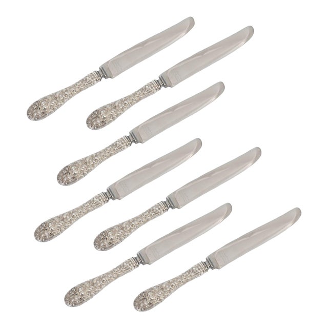 Kirk Stieff Rose Pattern Sterling Silver Dinner Knives, S/7 For Sale