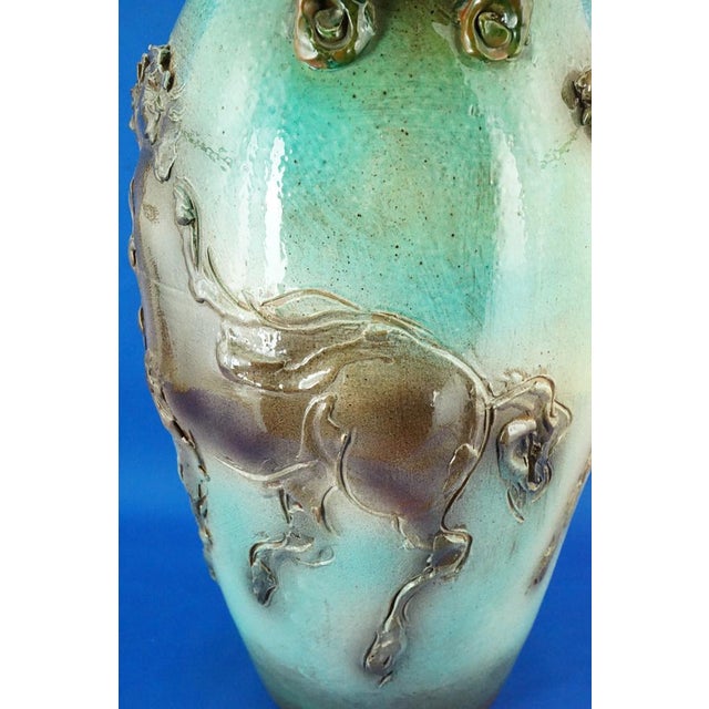 Large Futuristic Modern Majolica Vase with Horses Relief by Umberto Ghersi, Albisola, Italy, 1950s For Sale - Image 18 of 18