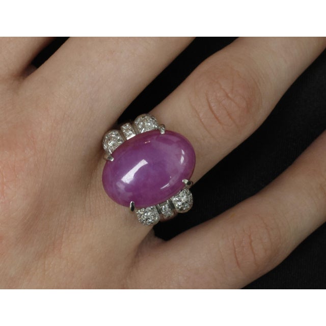 Late 20th Century Rare 21.42ct Natural Pink Star Sapphire & 0.32ct Diamond Platinum Ring, Size 8.5 For Sale - Image 9 of 18