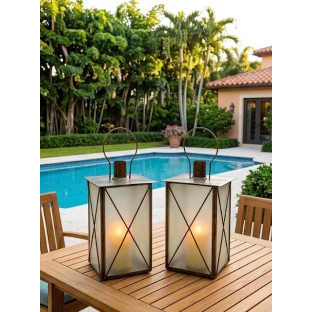 Pair of Neoclassical Style Mixed Metal Large Scale Hurricane Lanterns For Sale - Image 12 of 12