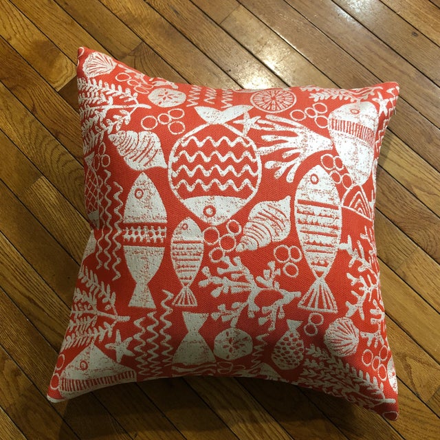 2010s Orange Coral Fish Pillow Cover For Sale - Image 5 of 5
