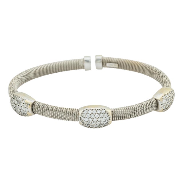 Vintage Italian Diamond 14k White Gold Bangle For Sale