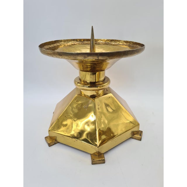 1970s Large Brutalist Brass Candlesticks, Europe, 1970s, Set of 2 For Sale - Image 5 of 11