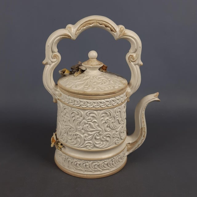 Capodimonte Ceramic Jug Pourer with Flowers in Relief, 1970s For Sale - Image 4 of 14