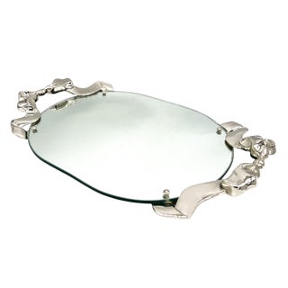 1988 Godinger Silver-Plated Bow & Ribbon Mirrored Vanity Tray – Hollywood Regency / Art Nouveau Revival For Sale