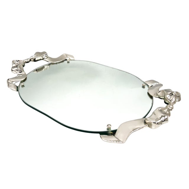 Godinger 1988 Godinger Silver-Plated Bow & Ribbon Mirrored Vanity Tray – Hollywood Regency / Art Nouveau Revival For Sale - Image 4 of 18