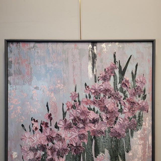 Black Stephen Kaye, Still Life with Irises, 1980s, Oil on Canvas For Sale - Image 8 of 18