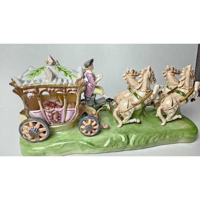 Vintage Italian Capodimonte Style Porcelain Cinderella Carriage With Four Horses For Sale - Image 4 of 13