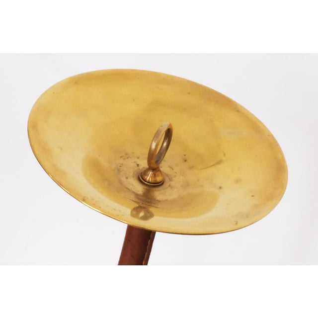 Round Smoking Table in Brown Leather and Gilt Metal attributed to Jacques Adnet, 20th Century For Sale - Image 10 of 15