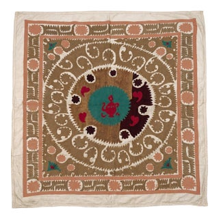 Vintage Embroidered Samarkand Suzani Tapestry 4'3'' X 4'4'' For Sale
