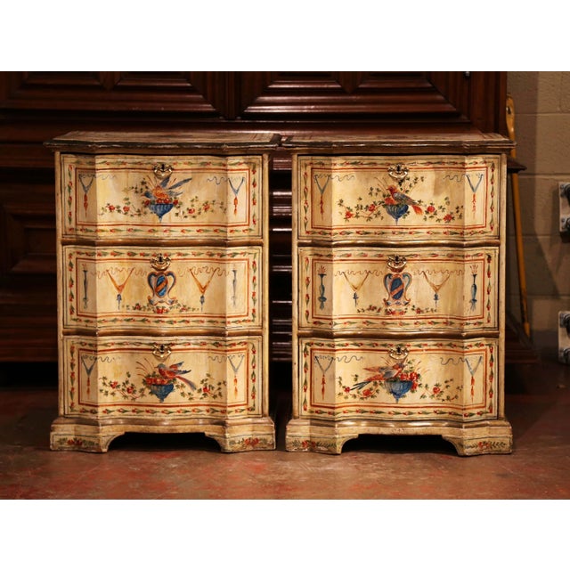 Pair Of 19th Century Italian Carved Chests Of Drawers With Bird