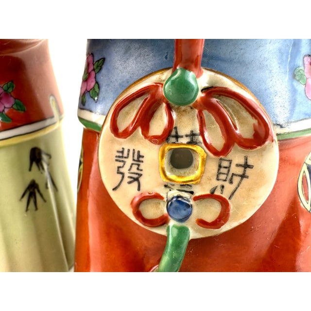 1950s Vintage Asian Famille Rose Porcelain Figures, Republic Period Style, a Pair For Sale - Image 5 of 12