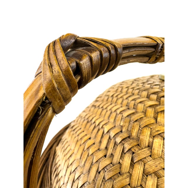 1960s Mid-Century Modern Woven Rattan Basket Table Lamp With Brass Hardware For Sale - Image 10 of 14