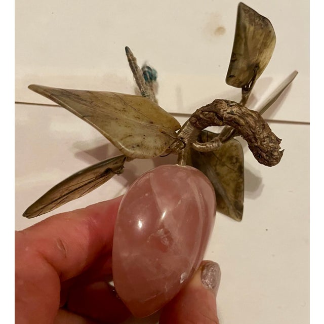 Asian Rose Quartz Carved Plum Fruit Hard Stone Leaves For Sale - Image 6 of 10