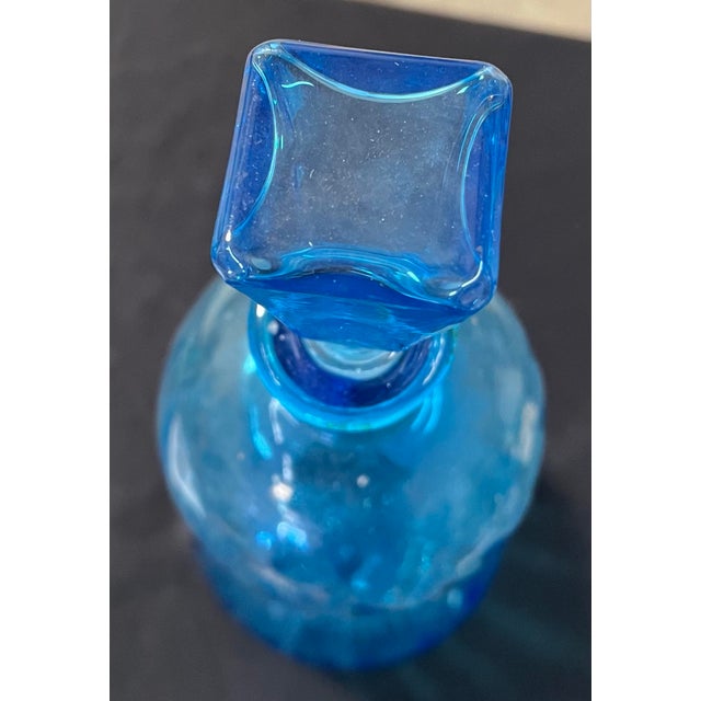 Vintage Ribbed Turquoise/Blue Glass Vase With Stopper For Sale In Los Angeles - Image 6 of 7
