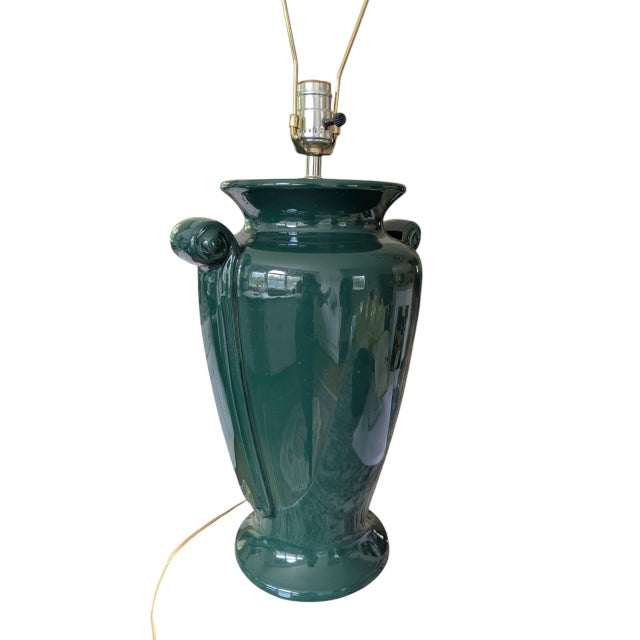Vintage Neoclassical Green Ceramic Table Lamp For Sale - Image 10 of 14