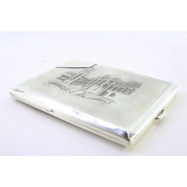 Silver Cigarette Case with Embossed University of Coimbra Monogram Card, Gold Interior and Hinged Lid For Sale - Image 5 of 7