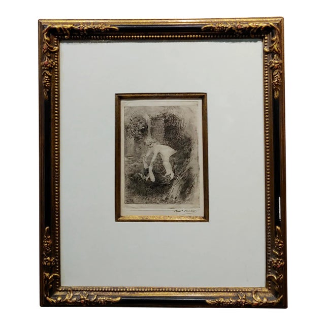 Armand Berton - Mother & Child - Original Etching -C1900s For Sale