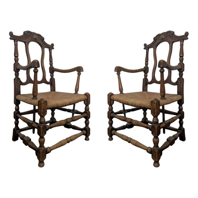 Provençal Walnut Armchairs with Scallop Shell Motif, Set of 2 For Sale