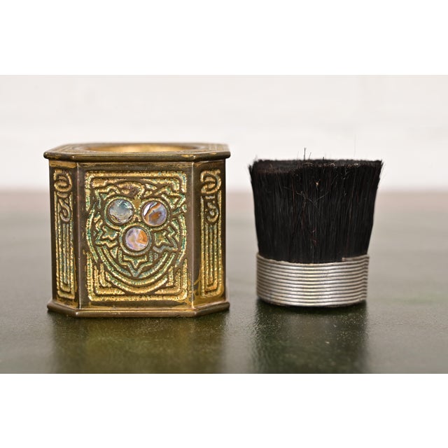 Metal Tiffany Studios New York Bronze Doré and Abalone Pen Brush For Sale - Image 7 of 11