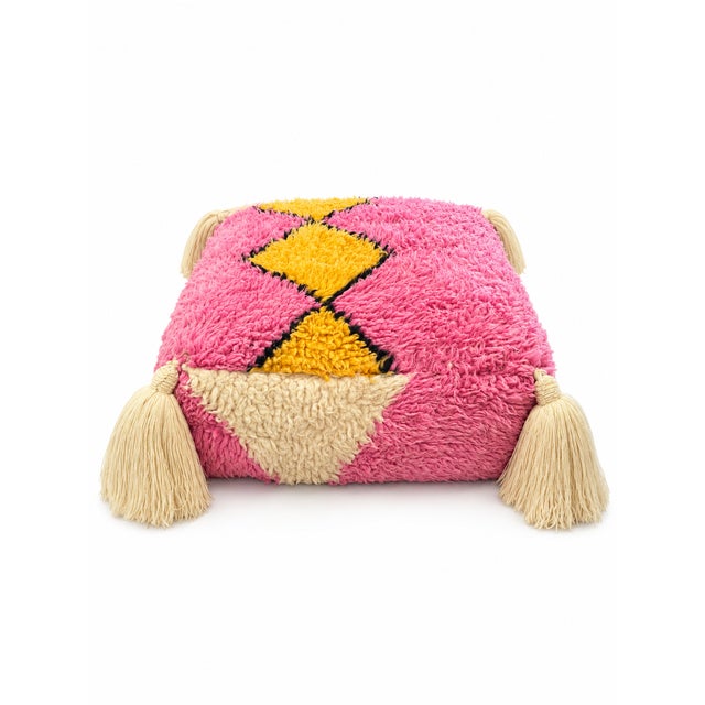 Abstract Moroccan Abstract Wool Pouf For Sale - Image 3 of 7