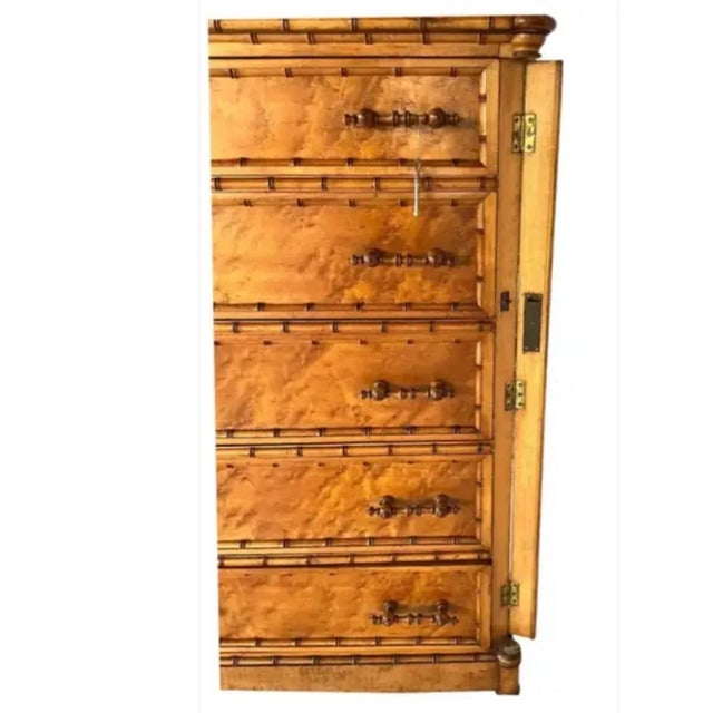 R J Horner Bird's Eye Maple and Faux Bamboo Chiffonier For Sale - Image 13 of 14