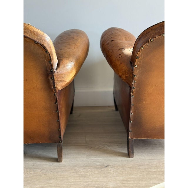Antique Pair French Leather Chairs For Sale - Image 9 of 17