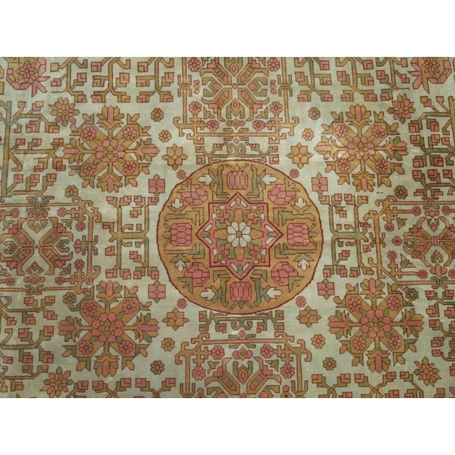 Square Botanical Floral Vintage East Turkestan Rug For Sale - Image 4 of 6