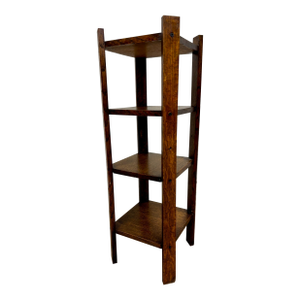 Antique Arts and Crafts Tiger Oak Three Tiered Plant Stand Etagere Shelf
