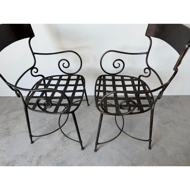 Set of Four Hollywood Regency / Neoclassical Style Wrought Iron Garden Dining Chairs by Arhaus For Sale - Image 12 of 12
