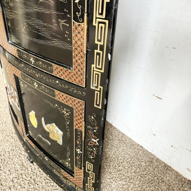 Chinese Black Lacquered and Hand Painted Demi Lune Cabinet For Sale - Image 9 of 10